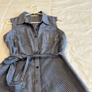 Striped Sleeveless Belted Dress